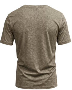 Men's Short Sleeve V Neck Solid Gray 100% Cotton Casual T-Shirt Regular Fit Breathable 180g Jersey Knitted Plain Dyed - Product Image 3