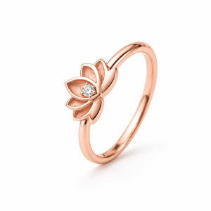 แหวนดอกบัวประดับเพชรแล็บทองคำขาว 14K ดีไซน์คลาสสิก สวยงามอ่อนช้อย เหมาะสำหรับเป็นของขวัญสำหรับเธอ สะท้อนความงามแห่งจิตวิญญาณและความสง่างามในสไตล์โยคะ - Product Image 5