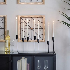 Menorah décorative à 7 bras en aluminium coulé PVD noir mat, design antique, options de personnalisation, décoration de table, décoration intérieure - Product Image 5
