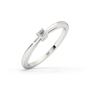 Anillo de Compromiso de Plata de Ley 925 con Diamante Redondo, Engaste de Garras, Estilo Minimalista, Unisex - Product Image 1