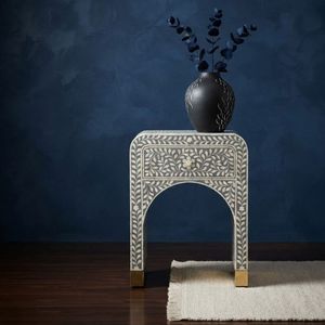 Mesita de Noche Artesanal Moderna con Incrustaciones de Hueso, Gabinete Geométrico Hecho a Mano con Cajón para Dormitorio - Product Image 1