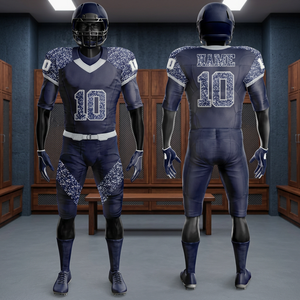 Custom Dark Navy <b>White</b> Speckled American Football Uniform V-Neck Short Sleeve Moisture Wicking Fitted Jersey <b>Pants</b> Set Adult <b>Men</b> - Product Image 5