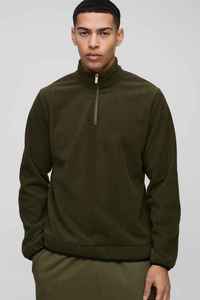 Sweat-shirt en molleton vert olive pour homme, col montant, coupe classique, style décontracté automne, tricoté, manches longues - Product Image 5