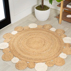 Bohemian Jute Round <b>Rug</b> Handcrafted Flat Weave Natural Fiber <b>Non</b> <b>Slip</b> Living Room Area <b>Rug</b> Spot Clean - Product Image 2