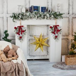 2 Ghirlande Artificiali in Velluto Bordeaux con Fiocchi, Decorazioni Natalizie per Porta d'Ingresso, Addobbi Invernali per la Casa - Product Image 2