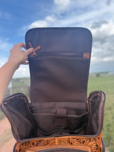 Vintage 100% Genuine Leather <b>Backpack</b> Handmade Floral <b>Tooling</b> Pattern Zipper Closure Softback Unisex 20-35L Capacity Waterproof - Product Image 5