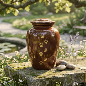 Brown Aluminium <b>Pet</b> <b>Urn</b> With Paw Print Design Brown Glossy Finish Lidded Jar For <b>Pet</b> Ashes - Product Image 5