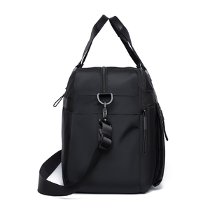 Unisex Nylon Gym Duffle Bag With Adjustable Strap Large Capacity Zipper Closure Solid Black Casual Fitness Bag - Product Image 4