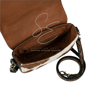 SEHRAINN Women's Vintage <b>Tooled</b> <b>Leather</b> Crossbody Bag with Cowhide Pattern Saddle Shape Flap Closure Handcrafted Rustic Purse - Product Image 5