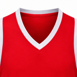 Custom Red Basketball Uniform Set V-Neck Sleeveless Jersey with Shorts Moisture Wicking Polyester Uniform for Adults - Product Image 6