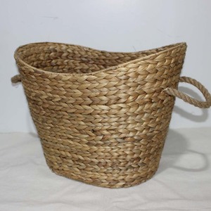 Water Hyacinth Woven Eco-Friendly Storage <b>Basket</b> Oval Shape with <b>Rope</b> Handles Rustic Style Laundry Storage - Product Image 3