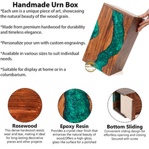 Ocean Inspired Resin & Natural Wood Cremation Urn Handmade Blue Wave Funeral Ashes <b>Box</b> by AYAANS - Product Image 2