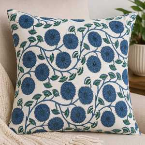 Fundas de Cojín de Lona de Algodón con Estampado Floral Cuadrado Azul, Hechas a Mano, para Decoración del Hogar y Sala de Estar - Product Image 1