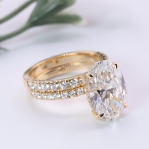 Yellow Gold Oval Cut Lab Diamond Solitaire <b>Ring</b> <b>Set</b> Micro Pave Certified Band Matching Luxury <b>Wedding</b> Band Custom Jewelry <b>Women</b> - Product Image 4