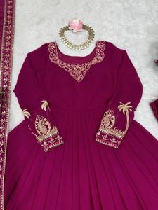 <b>Sequin</b> Glow Gown Set Graceful Georgette 3 Piece Set Sparkle Charm Gown with Dupatta Elegant Threadwork Gown with <b>Pant</b> - Product Image 2