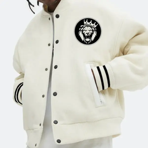 Men's <b>Black</b> Varsity <b>Jacket</b> <b>Fleece</b> Material Turn-down Collar Casual Style Regular Fit Single Button Closure Autumn Wear - Product Image 6