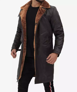 100% Genuine <b>Sheepskin</b> Leather Fleece Lined Breathable Overcoat for Men with Shearling Collar Stylish Design at Reasonable Price - Product Image 2
