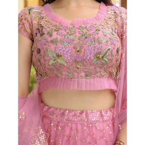 <b>Enchanting</b> Pink Embroidered Net Lehenga Choli for Wedding Engagement - Product Image 1