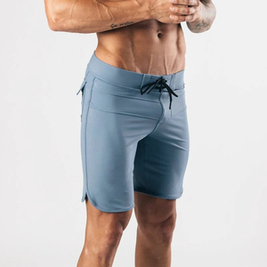 Shorts de sport en coton solide pour hommes, tissu extensible, taille haute, vêtements d'entraînement de gym - Product Image 1