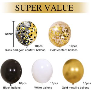Zesliwy Lot de 50 ballons confettis noirs et dorés de 12 pouces et rubans pour les fêtes de remise des diplômes et d'anniversaire - Product Image 3