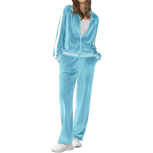 Conjunto Deportivo de Talla Grande para Mujer, Color Turquesa Sólido, con Cremallera Completa, Cordón Ajustable, Bolsillos Laterales, Transpirable, Informal, para Invierno - Product Image 6
