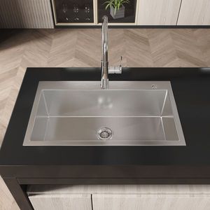 Lavello da cucina singolo da incasso in acciaio inox 304 satinato, 81x48x25 cm, a forma quadrata, spesso, per uso domestico - Product Image 1