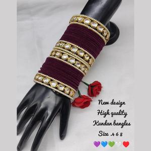 Exquisite <b>Gold</b>-Plated Kundan Stone and Pearl <b>Bangles</b> <b>Set</b> Velvet 11151736GRR_2.4 Bracelets - Product Image 2