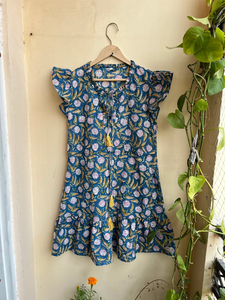 เดรสผ้าฝ้ายพิมพ์ลายบล็อกแฮนด์เมดสำหรับผู้หญิง ทรงมิดิ สไตล์โบฮีเมียน คอทรงกลม แขนกุด ใส่สบายๆ สไตล์อินเดีย - Product Image 4