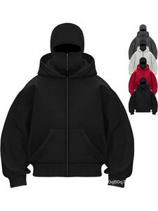 Nouveau pull transfrontalier à fermeture éclair avec double capuche, panneau lumineux DIY, unisexe, automne-hiver, sweat à capuche pour couple, polaire imperméable - Product Image 4