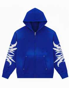 Sweat-shirt à capuche zippé rouge pour homme, coupe classique, décontracté, tricoté, 100 % coton, respirant, doublure polaire, imprimé flamme, avec poches - Product Image 5