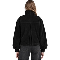 Blouson bomber en daim noir personnalisé pour femme, col montant, fermeture éclair, vêtement d'extérieur décontracté avec poche pour l'automne et l'hiver