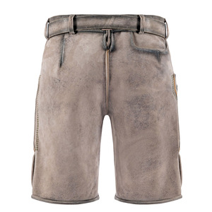 Lederhosen pour homme avec ceinture, gris pierre, en cuir vieilli, shorts brodés 3D, style bavarois pour l'Oktoberfest, sans bretelles - Product Image 2