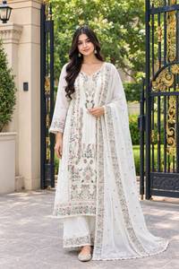 Ensemble Sherwani Palazzo en Georgette de renard brodée vert clair, coupe régulière, longueur cheville, avec dupatta, tenue ethnique traditionnelle pour femme - Product Image 3