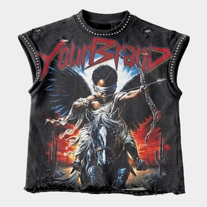 เสื้อกล้ามคอกลมผ้าฝ้าย 100% แห้งเร็ว พิมพ์ลายกราฟิกแบบ DTF ประดับเพชร คุณภาพพรีเมียม สตรีทแวร์ แขนกุด ใส่ได้ทั้งชายและหญิง - Product Image 1