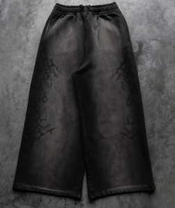 Vintage Washed Oversized Wide-Leg Sweatpants Black Gothic Graphic Streetwear Wide Leg Fleece Sweatpants Washed Black - Product Image 1