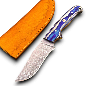 Cuchillo Skinner de Acero de Damasco de Alta Calidad Directo de Fábrica, Mango de Madera, Funda de Cuero, Hecho a Mano, OEM, para Uso Diario, Caza al Aire Libre - Product Image 1