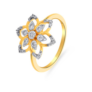 Bague en diamant cultivé en laboratoire à pétales floraux, diamants ronds et taille marquise, 0,30 CTW, or jaune 18 carats, bijoux pour femmes - Product Image 1