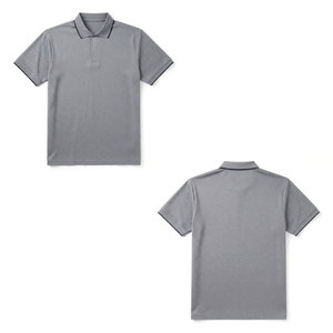 Chemise grise à manches courtes pour homme avec poche, en tissu tricoté respirant Spandex/Polyester, design uni décontracté, longueur standard - Product Image 6