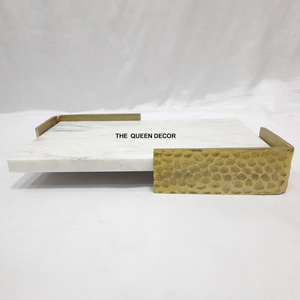 Modern Style Marble Material Metal Side Handle Gold Plated Hammered Texture <b>Decorative</b> Tray Professional Designer - Product Image 2