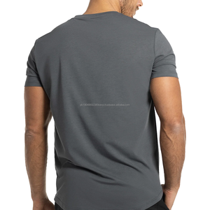 T-shirts personnalisés en gros pour hommes, col en V, manches courtes, 100 % coton, gris, imprimés, graphiques, grammage lourd - Product Image 4