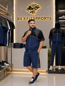 REXFIT SPORTS 2026 Custom <b>Men</b> Sportswear Set <b>Royal</b> <b>Blue</b> Short Sleeve Zip <b>Jacket</b> Shorts Two Piece Tracksuit Lightweight - Product Image 4
