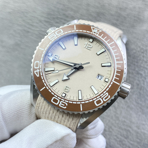 Reloj de hombre de alta calidad de 43,5mm con banda de goma, bisel de cerámica beige, cristal de zafiro, reloj mecánico deportivo para buceo de 600m para hombre - Product Image 1