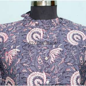 Vestidos Casuales de Oficina para Mujer, 100% Algodón Hecho a Mano, Transpirables, Mini, Manga Larga, Cuello Redondo, Estampado Floral, Modernos, Holgados, Ecológicos - Product Image 3