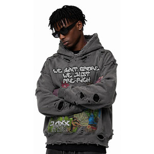 Livraison rapide, sweat-shirt à capuche surdimensionné imprimé de qualité export, style hip-hop pour hommes, sweat-shirt en coton gris tricoté, vêtements d'automne - Product Image 4