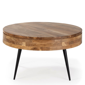 Midcentury Modern Round Wood <b>Coffee</b> <b>Table</b> with <b>Lift</b> Top Foldable Design Metal Legs Handmade Living Room Furniture - Product Image 2