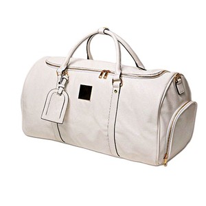 Sac de voyage en toile grande capacité avec fermeture éclair, sac de week-end beige - Product Image 5