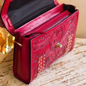 Sac messager pour ordinateur portable en cuir véritable fait main, gravé à la main avec des motifs floraux, 100% cuir véritable, unisexe - Product Image 5