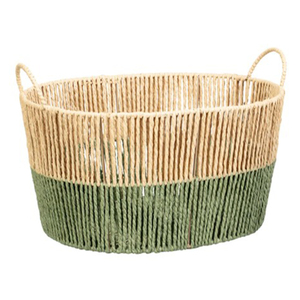 Cesta de Almacenamiento Tejida con Asas de Madera, Cesta de Jacinto de Agua, Color Verde - Product Image 2