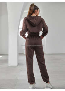 Conjunto de Sudadera con capucha Logotipo personalizado Impreso de alta calidad Tejido en relieve Bordado Oversized Heavyweight Crop Top Mujeres Sudaderas con capucha Sudadera - Product Image 4