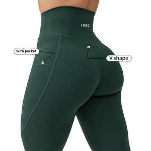 Pantalones de yoga deportivos personalizados cintura alta estiramiento Scrunch Butt Lift V espalda Leggings con bolsillos entrenamiento gimnasio Yoga Leggings para mujeres - Product Image 1